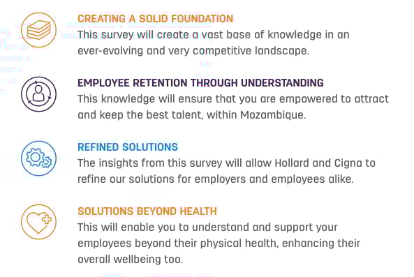 Infographic showcasing Hollard's commitment to creating a solid foundation, employee retention, refined solutions and solutions beyond health